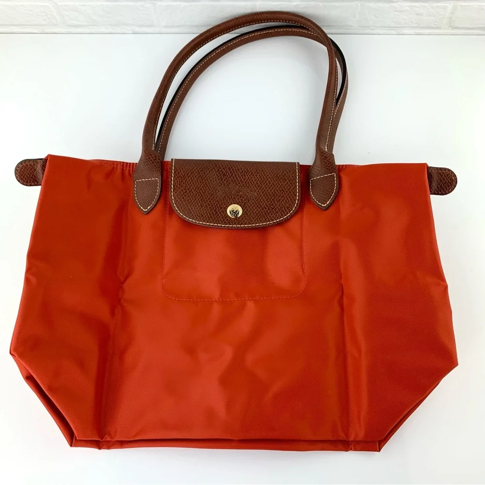 Longchamp Orange Nylon & Brown Leather Tote - Picture 3 of 16